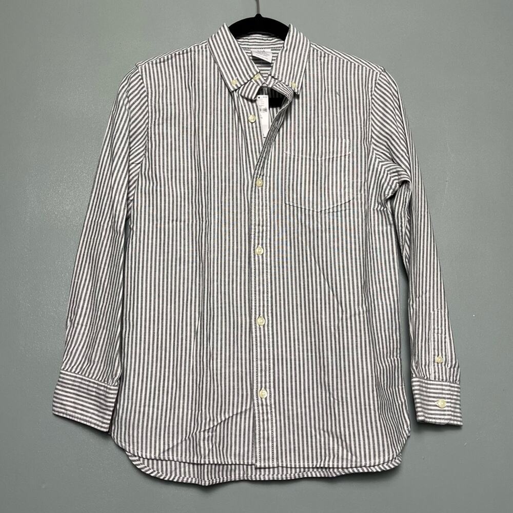 NWT Gap Kids Organic Cotton Gray Striped Button Down Long Sleeve Shirt Boy’s XL
